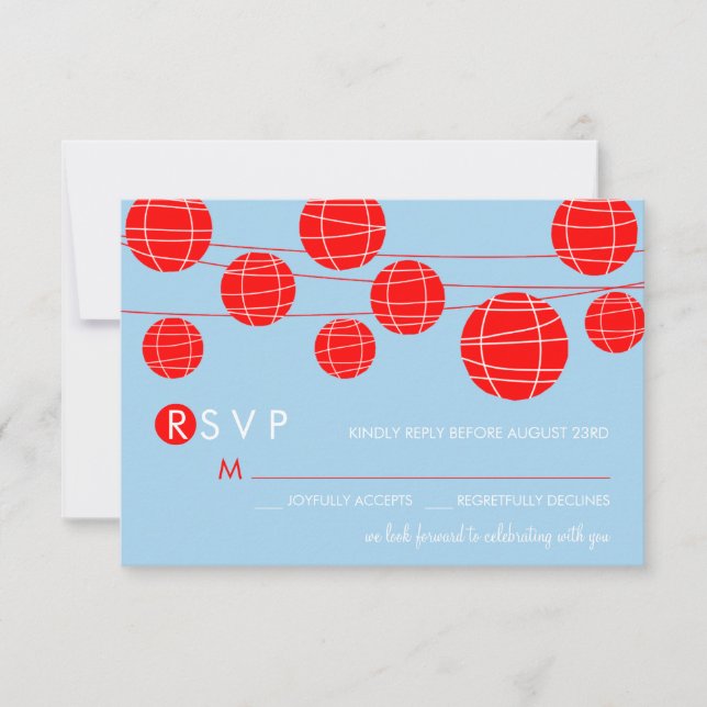 Lanternes en papier bleu et rouge chinois carte RS (Devant)