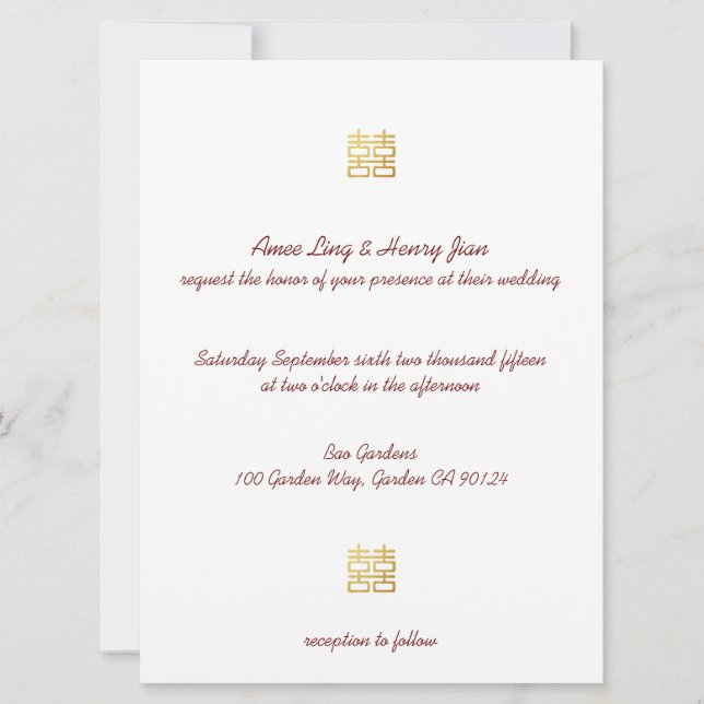 Lanternes Gold Double Bonheur Invitations chinois (Devant)