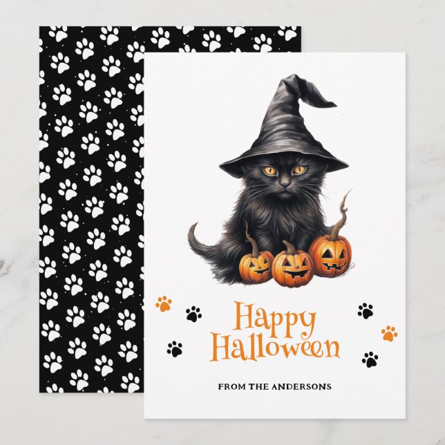 Lanternes Jack O' Kitten noir Bonne carte d'Hallow (Devant / Derrière)