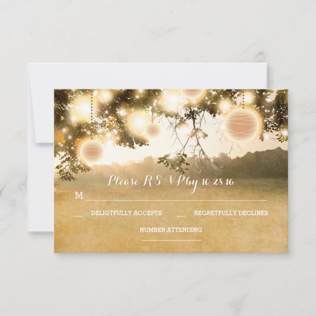 Lanternes rustiques Cartes RSVP de mariage romanti (Devant)