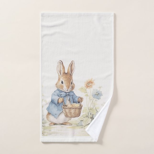 lapin à pierre vintage avec fleurs (Serviette à main)