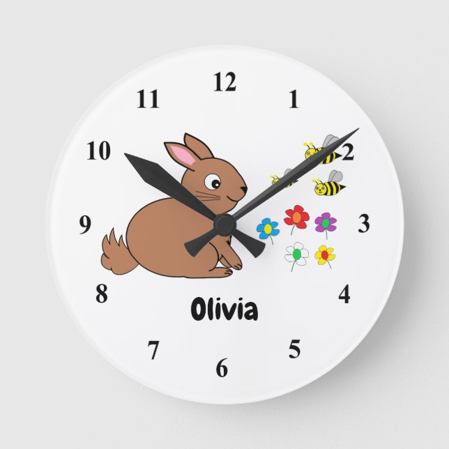 Lapin, abeilles et fleurs sur une horloge acryliqu (Recto)