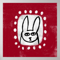 Lapin Amusant Sur Poster Rouge Mur Art