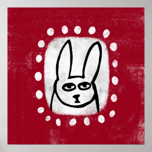 Lapin Amusant Sur Poster Rouge Mur Art