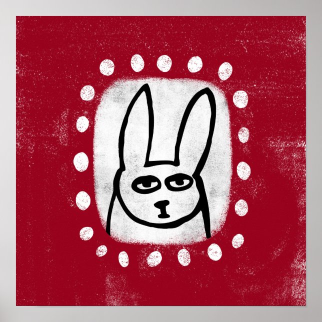 Lapin Amusant Sur Poster Rouge Mur Art (Devant)
