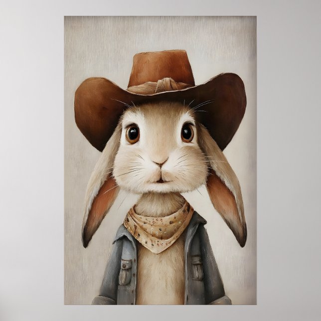 Lapin au chapeau de cowboy imprimé, Art mural lapi (Devant)