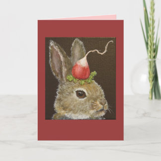 lapin avec carte de casquette radis
