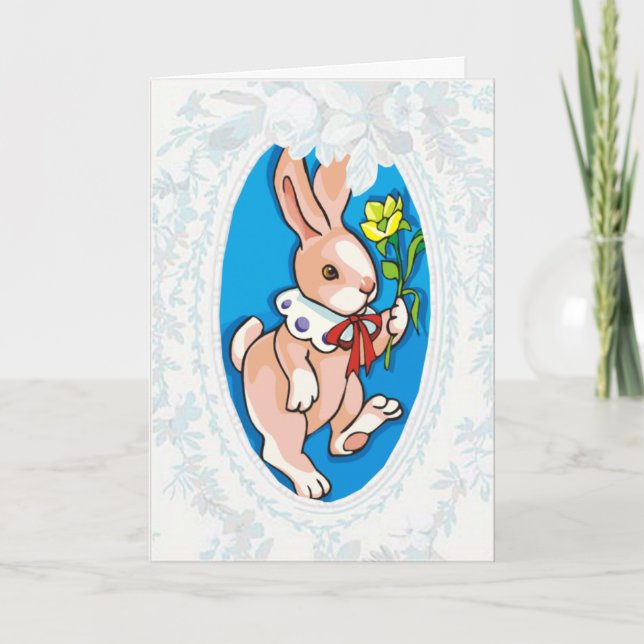 Lapin Avec Carte Pâques Fleur Jaune (Devant)