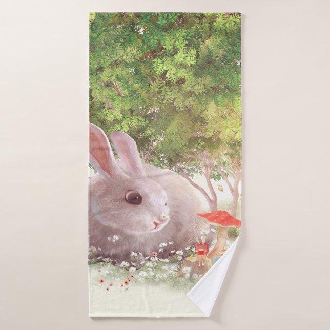 Lapin avec Fleurs (Serviette de bain)
