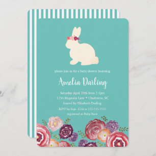 Lapin avec Fleurs Baby shower Headband Invitation