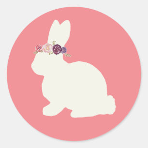 Lapin avec fleurs peint Stickers roses