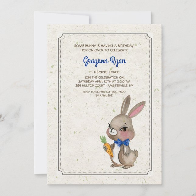 Lapin Avec Invitation Blue Bow (Devant)