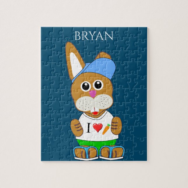 Lapin avec puzzle casquette avec le nom de l'Enfan (Vertical)