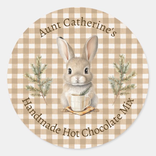 Lapin avec Tasse Étiquette Mélange de Cacao Chaud  (Devant)