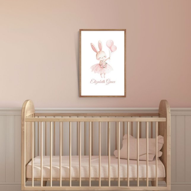 Lapin ballerine rose personnalisé décoration mural (Pink Ballerina Bunny Personalized Girls Nursery Bedroom Wall Art poster print)