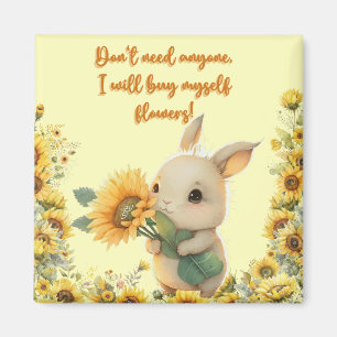 Lapin Bébé Mignon Tenant un Tournesol   Aimant Car