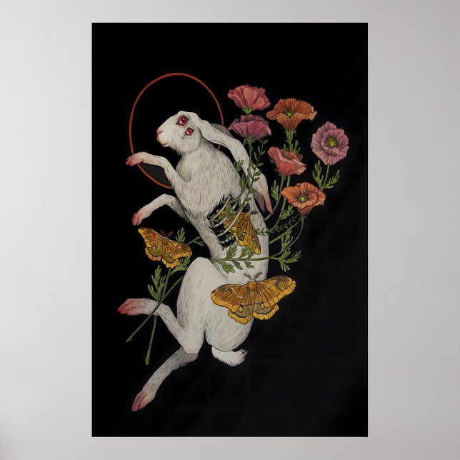 Lapin Blanc avec fleurs de Pavot- Impression Gicle (Devant)