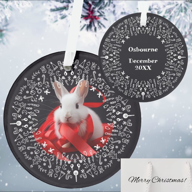 Lapin blanc avec ruban rouge sur la fête noire (Créateur téléchargé)