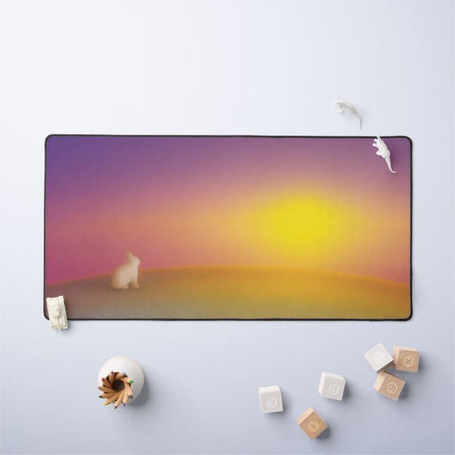 Lapin blanc mignon sur Grassy Hill au lever du sol (Tableau pour enfants)
