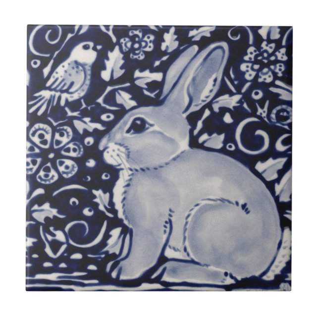 Lapin bleu et blanc avec motif de carreaux d'oisea (Devant)