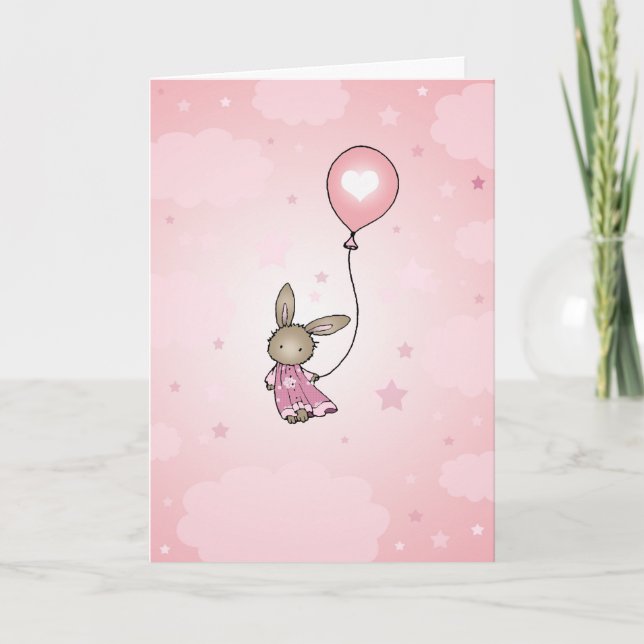 Lapin Brun dans une Carte d'Anniversaire Rose (Devant)
