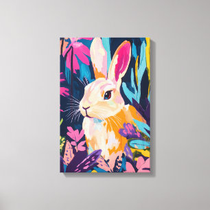 Lapin coloré Art mural floral   Lapin fantaisiste 