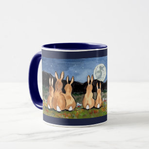 Lapin dans la Lune Lapin Famille Mug Marine Bleu f