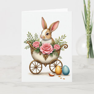 Lapin dans un chariot Carte douce de printemps