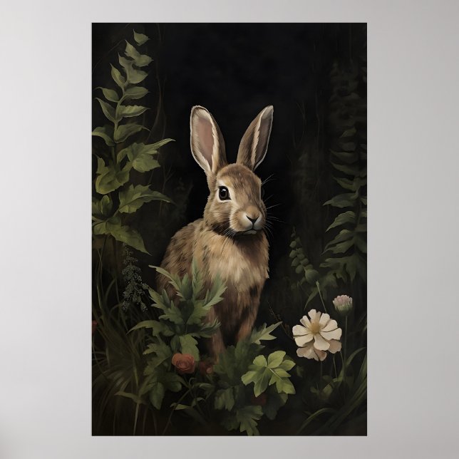 Lapin dans une impression sur toile de forêt verte (Devant)