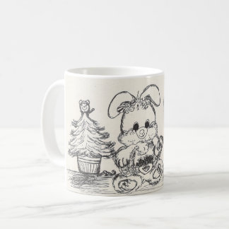 Lapin dans une tasse faisante le coin de croquis