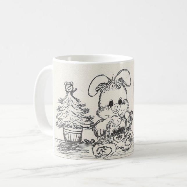 Lapin dans une tasse faisante le coin de croquis (Devant gauche)