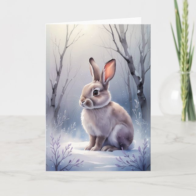 Lapin de la forêt hivernale Bois enneigé Carte de  (Devant)