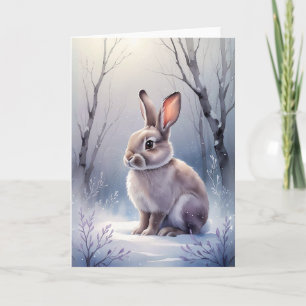 Lapin de la forêt hivernale Bois enneigé Carte de 