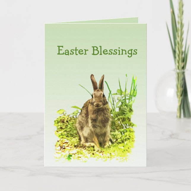 Lapin de lapin mignon en herbe Carte de Pâques (Devant)