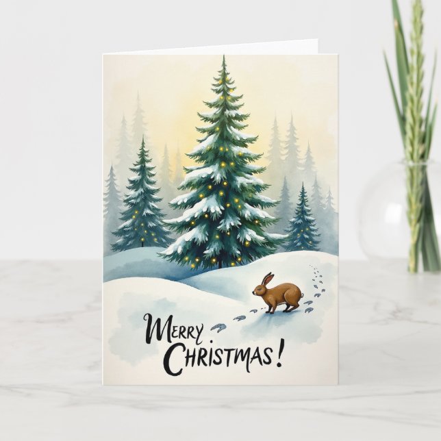 Lapin de l'arbre de Noël Carte de Neige (Devant)