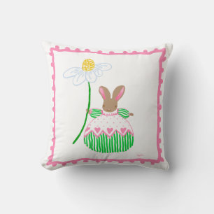 lapin de marguerite "fifi" en coussin rose et vert