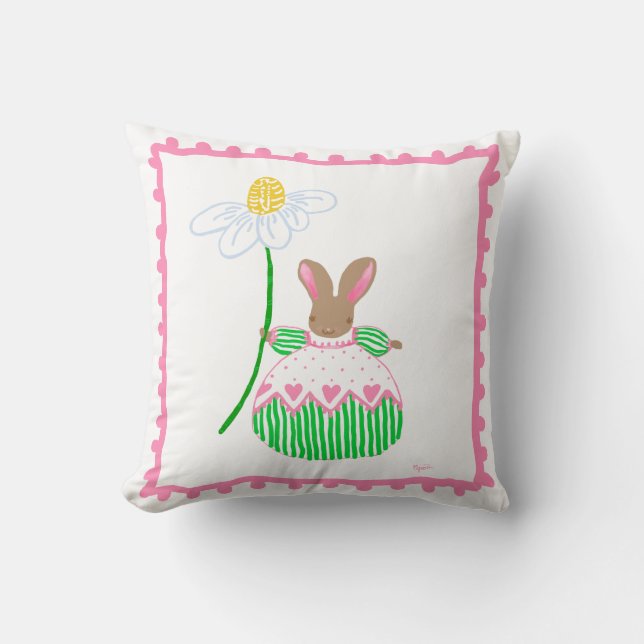 lapin de marguerite "fifi" en coussin rose et vert (Recto)