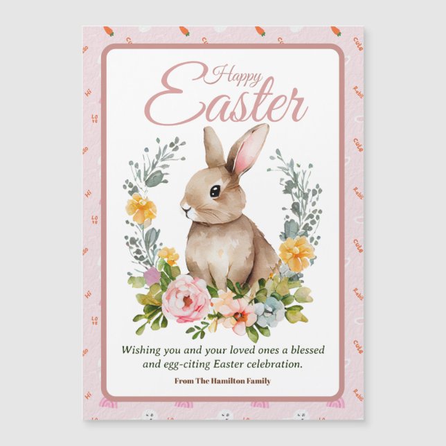 Lapin de Pâques à l'aquarelle avec couronne floral (Devant)