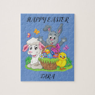 lapin de Pâques, agneau et puzzle de poussins pers