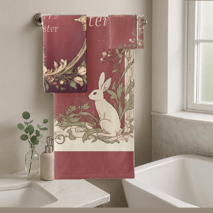 Lapin de Pâques Art Nouveau Bourgogne Floral Vinta