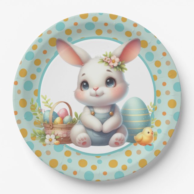 Lapin de Pâques Assiette en Papier Joyeuse (Devant)
