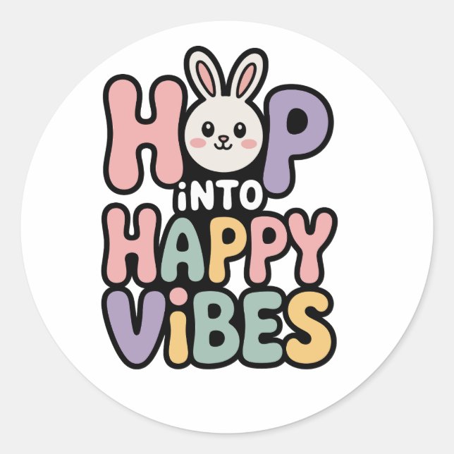 Lapin de Pâques aux Vibes Joyeuses Autocollant Mig (Devant)
