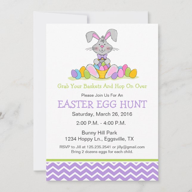 Lapin de Pâques avec Invitation de chasse aux œufs (Devant)