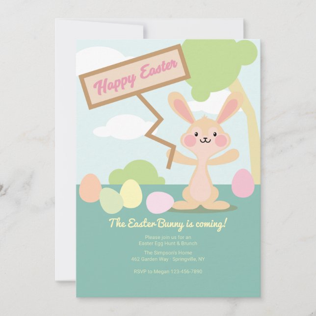 Lapin de Pâques avec invitation de signe (Devant)