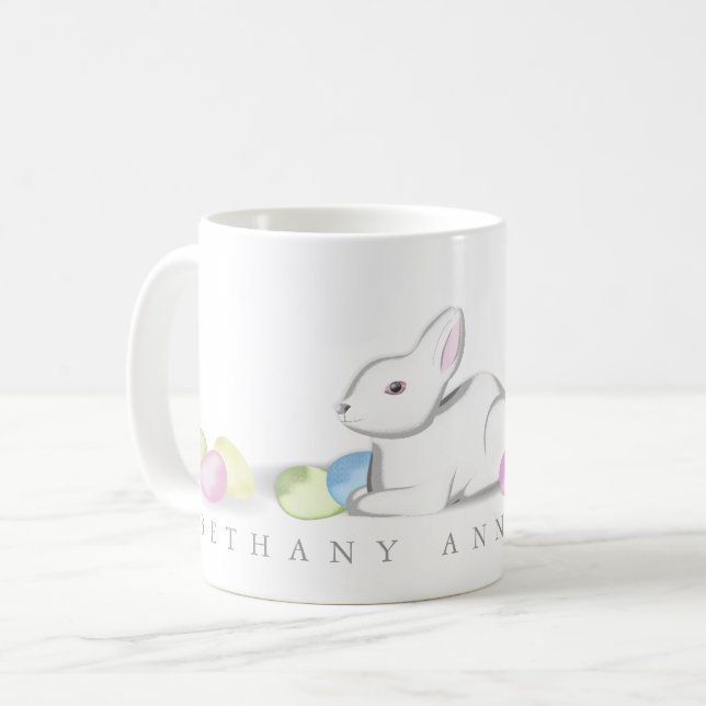 Lapin de Pâques avec oeufs Blanc 11 oz Mug classiq (Devant gauche)