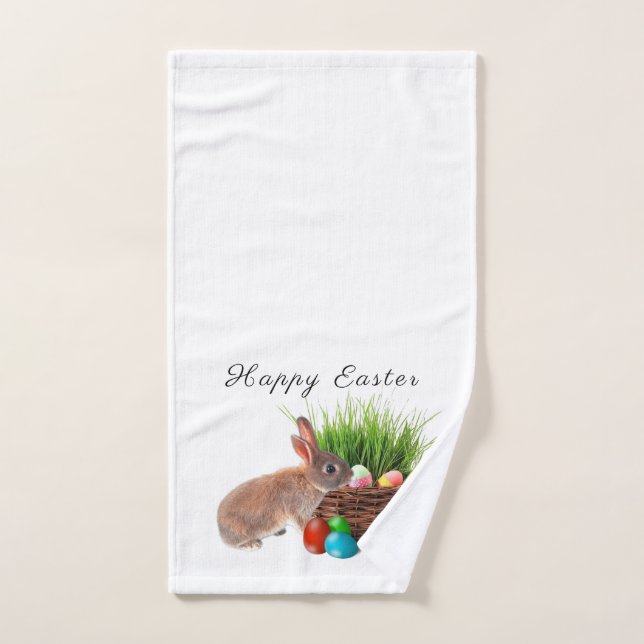 Lapin de Pâques avec œufs de fête Salle de bain  (Serviette à main)