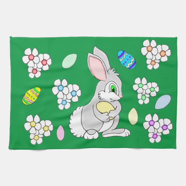 Lapin de Pâques avec oeufs et serviette de cuisine (Horizontal)