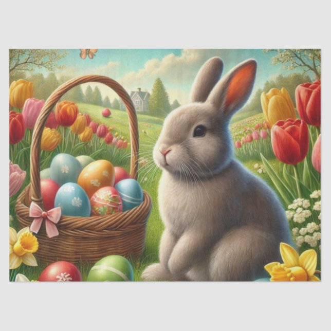Lapin de Pâques découpé en papier de soie (Recto)