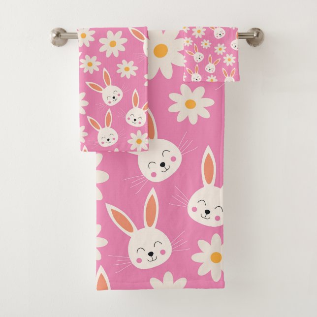 Lapin de Pâques drôle avec des fleurs blanches sur (En situation)