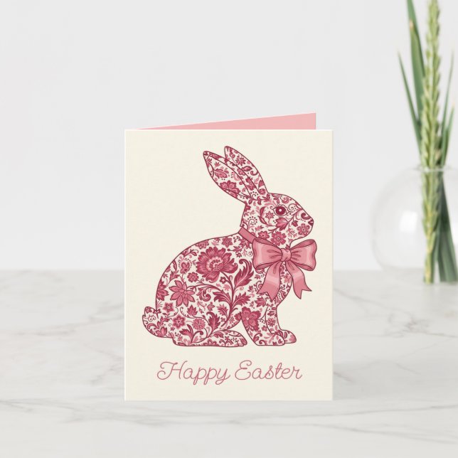Lapin de Pâques en chinoiserie rose et crème (Devant)